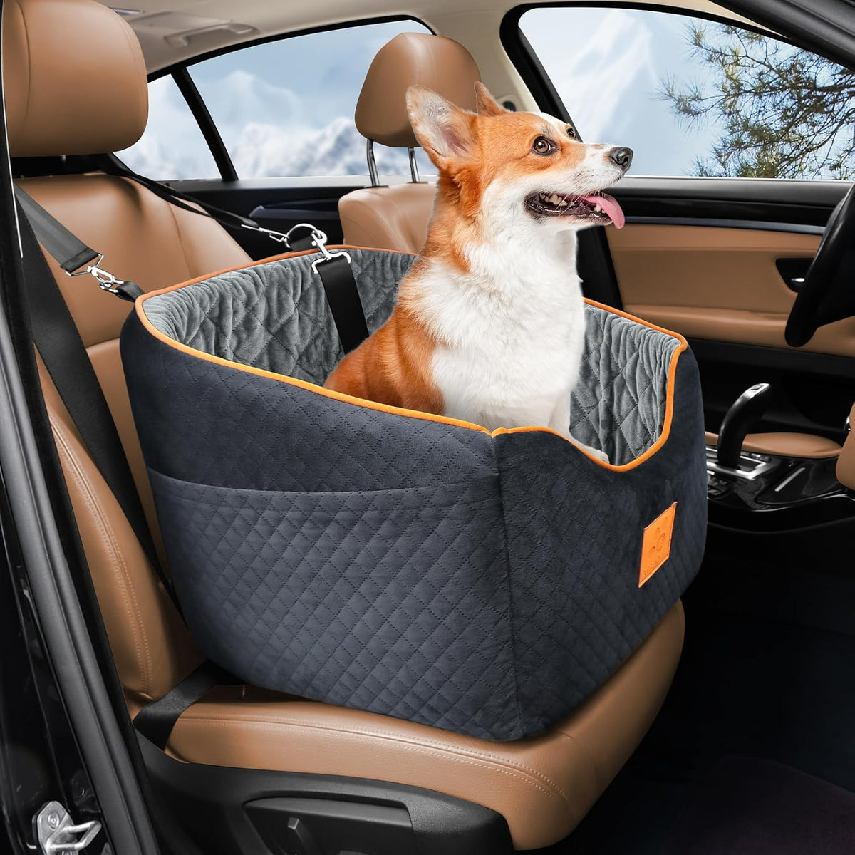 XIEEAOZEE Dog Car Seat for Small/Medium Dogs & Cats Under – Essentials for Dogs - Black/Gray