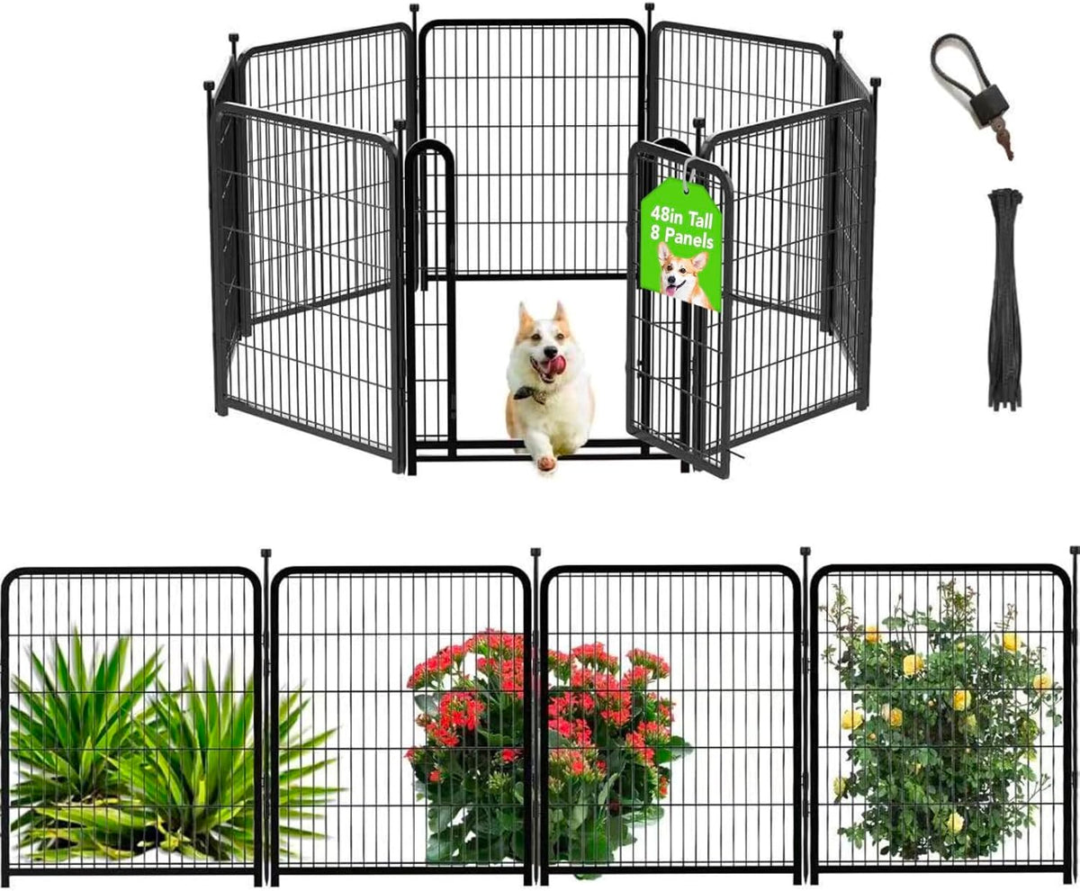 Dog Playpen 48 inch 8 Panels Total 17.7 Ft Dog Fence Outdoor - 48''(H)-8panels-17.7ft(L)