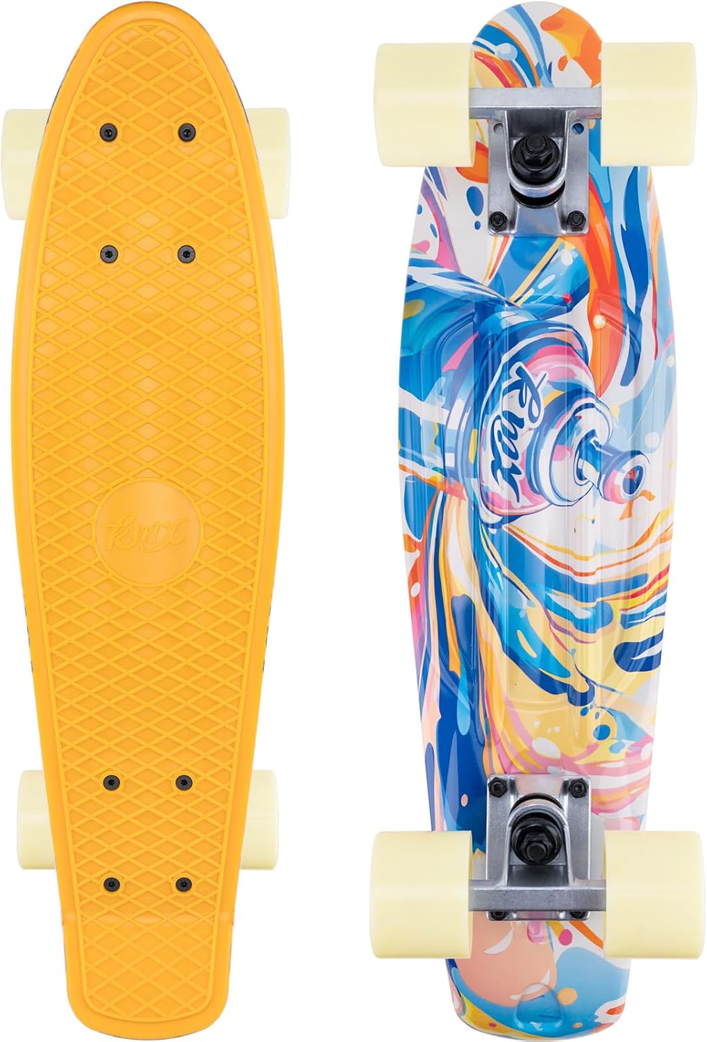 KMX Classic Retro Mini Cruiser Skateboard 22" & 27" for Boys Girls - Spray Paint Graffiti Orange / 22"
