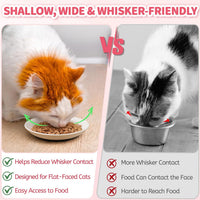 Cat Food Bowl, Whisker Friendly Ceramic Cat Bowls with Nonslip Silicone Bottom, Pack of 3 Quiet - Cute Cat Shallow 6 Pack - image 3