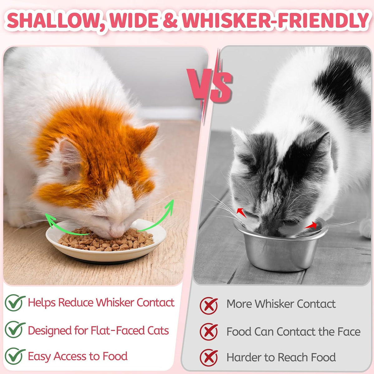 Cat Food Bowl, Whisker Friendly Ceramic Cat Bowls with Nonslip Silicone Bottom, Pack of 3 Quiet - Cute Cat Shallow 6 Pack - image 3