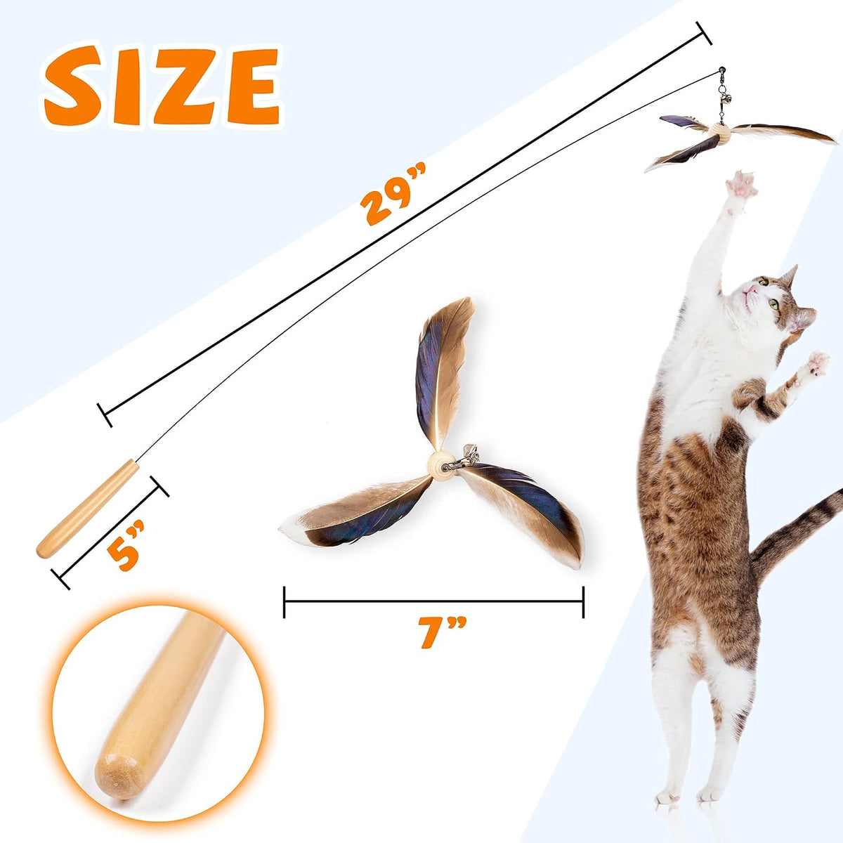 JXFUKAL Cat Wand Toys, Interactive Cat Toys with 3 Feather Refills, 29'' Flexible Steel Wire - Set B - image 4