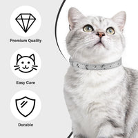 Leather Cat Collar, Breakaway Kitten Collars with Bell, Black – Essentials for Small Pets - Silver Grey_Star & Moon / 7"-9" For Cats(Pack of 1) - image 3