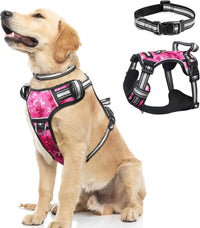 WINSEE Dog/Pet Harnesses No Pull with Dog Collar - Large / Pink Camo