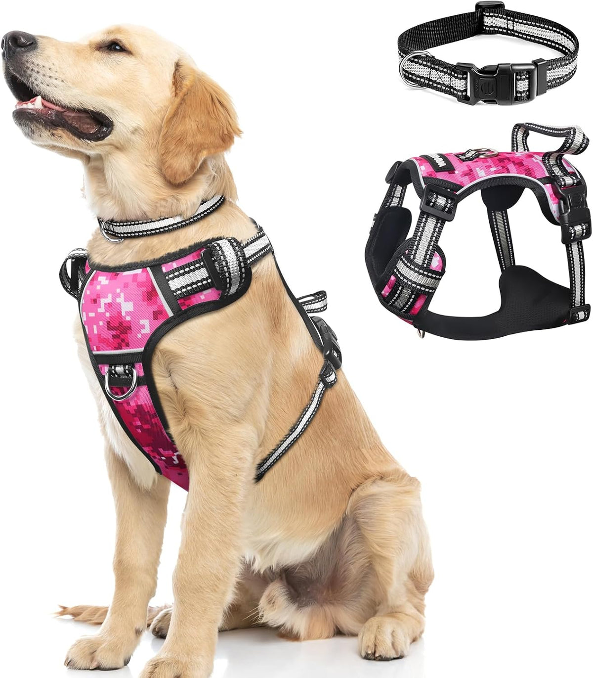 WINSEE Dog/Pet Harnesses No Pull with Dog Collar - Large / Pink Camo