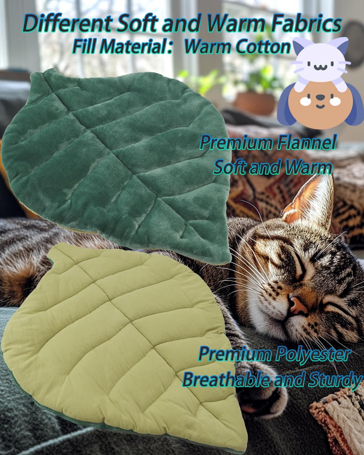 Cat Mat Self Warming Cat Bed 26"x20" Leaf Shaped Cotton Soft Warm Pet - image 4