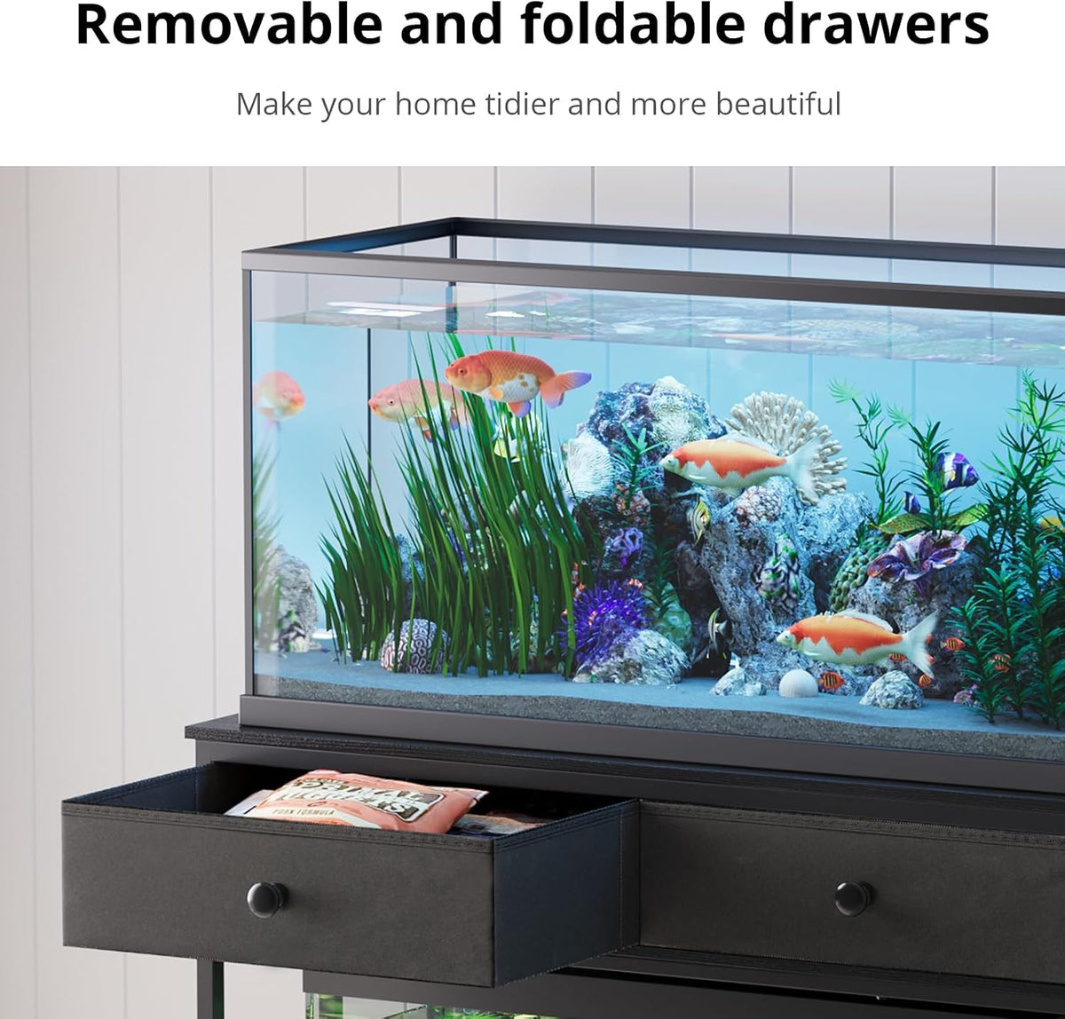 VOWNER 40 Gallon Aquarium Stand with Power Outlet & Cabinet Storage - Black / 39.4" L x 18.9" W x 31.5"H - image 4