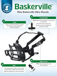 BASKERVILLE ULTRA MUZZLE - Patented Humane Design, Breathable, Dog can Pant and Drink, Adjustable, Padded, Training Muzzle for Medium-sized Dogs, Prevents Biting, Wildlife Scavenging (Size 4, Black)