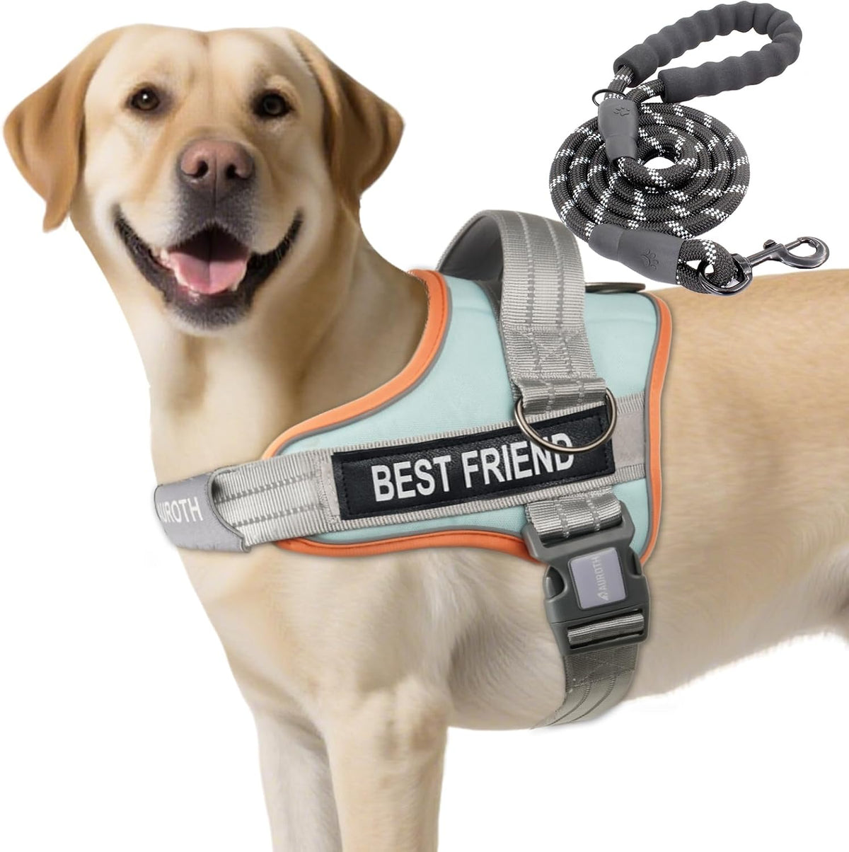 AUROTH Dog Harness for Large Dogs No Pull Tactical Harness and Leash - Macaron Blue / L(Neck:19.7"-25.6",Chest:26"-33.9")