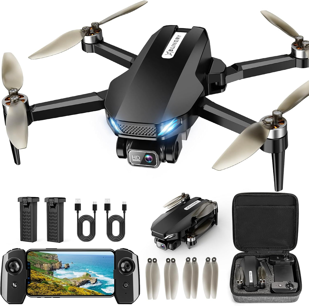 Drones with Camera for Adults 4K, GPS Drone with Auto Return - Black