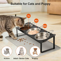 Elevated Cat Bowls with Food Mat - Black-3Bowls-Handles - image 3