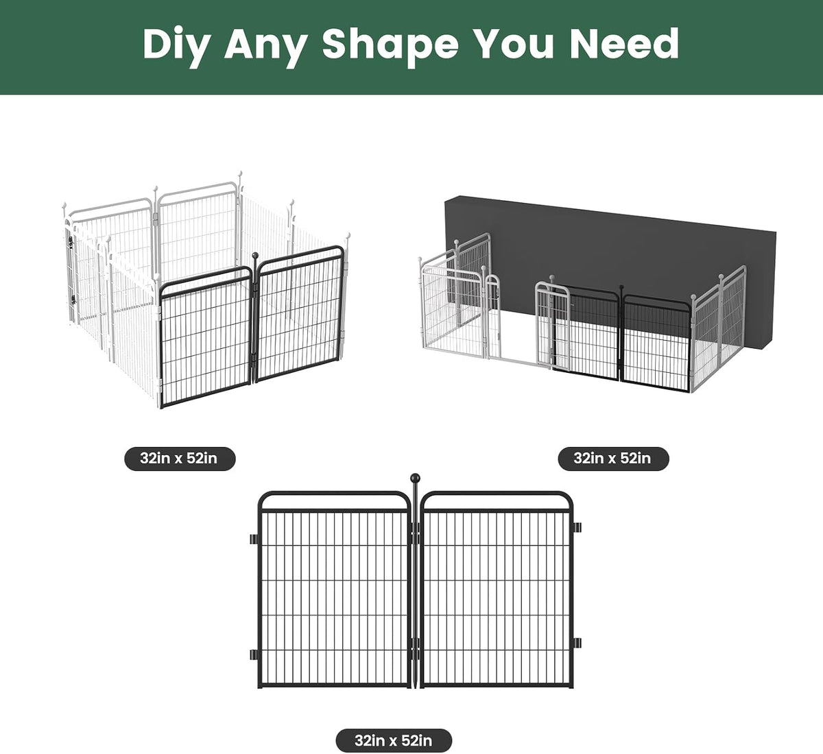 Gardner Pet Dog Playpens, 24" H 16 Panels Dog Pen Outdoor/Indoor Dog Fence Exercise Pen for Small - Black / 2 / 32"H - image 3