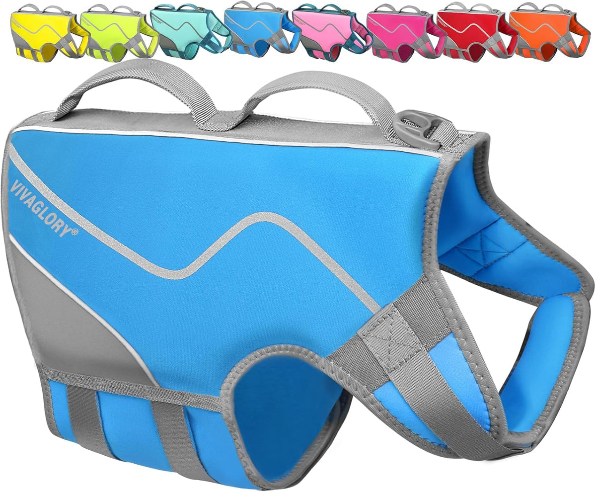 VIVAGLORY Dog Life Vest Neoprene Dog Swim Vest, M - Cyra Blue / XL: 29-34in (Ribcage Girth)