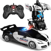 AONEPTR transforming remote control car robot toy in red with LED lights