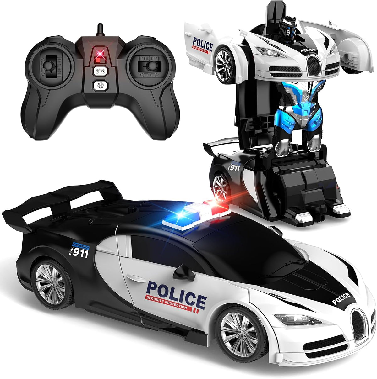 AONEPTR transforming remote control car robot toy in red with LED lights