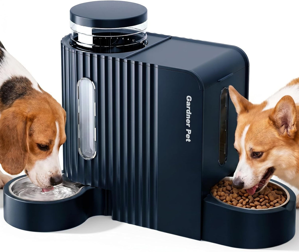 Gravity Automatic Cat Feeder, Water & Food Dispenser Set - Extra Large（1.6 Gallons x 2） / Dark Blue