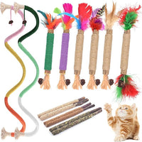 TINDTOP Cat Chew Toys, 12 Pack Silvervine Chew Sticks with 2 Pack Chew Ropes for Kittens Teeth Cleaning, Increase Appetite, Aggressive Chewers Cat Dental Toy