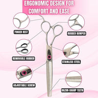 Kenchii Love Dog Grooming Scissors, 46 Tooth Thinning Shears, Dog Scissors for Grooming, Professional Pet Grooming Scissors, Heavy Duty, Durable and Sharp
