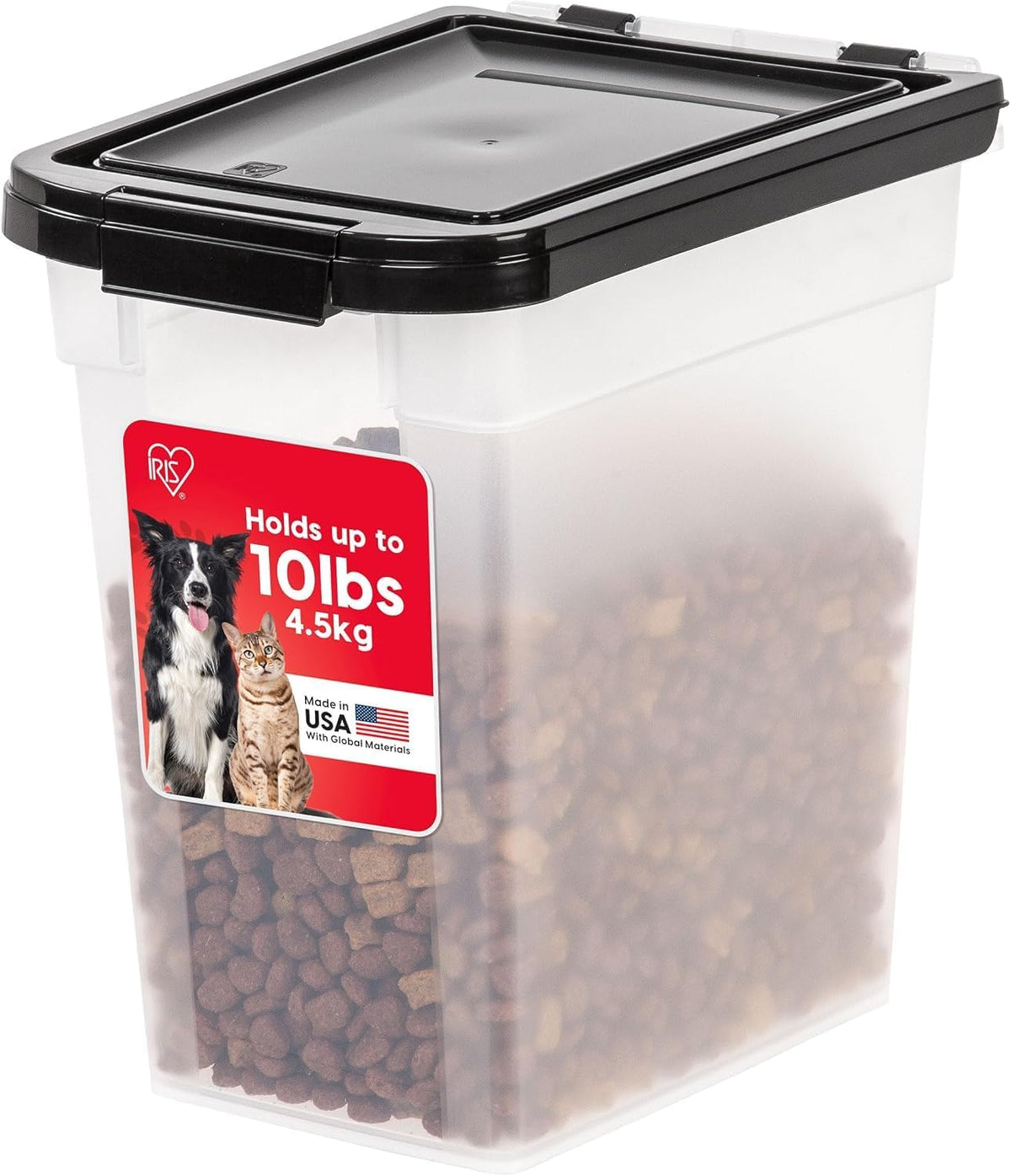 IRIS USA Airtight Pet Food Storage Rolling Container - 10 lbs / Clear/Black