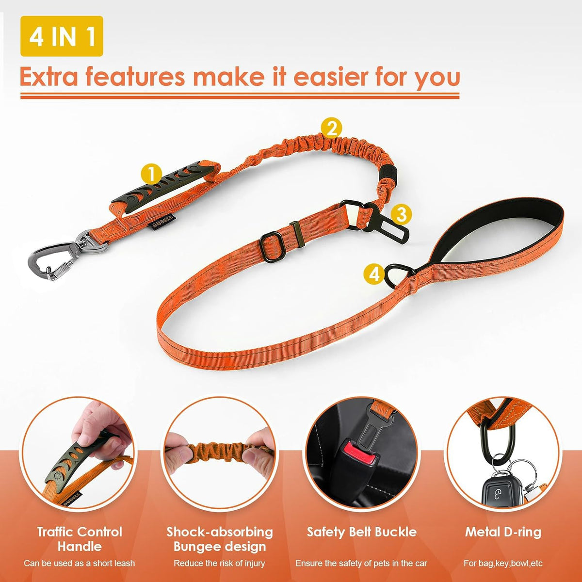 AUBELL Tactical Dog Leash Heavy Duty - Orange - image 4