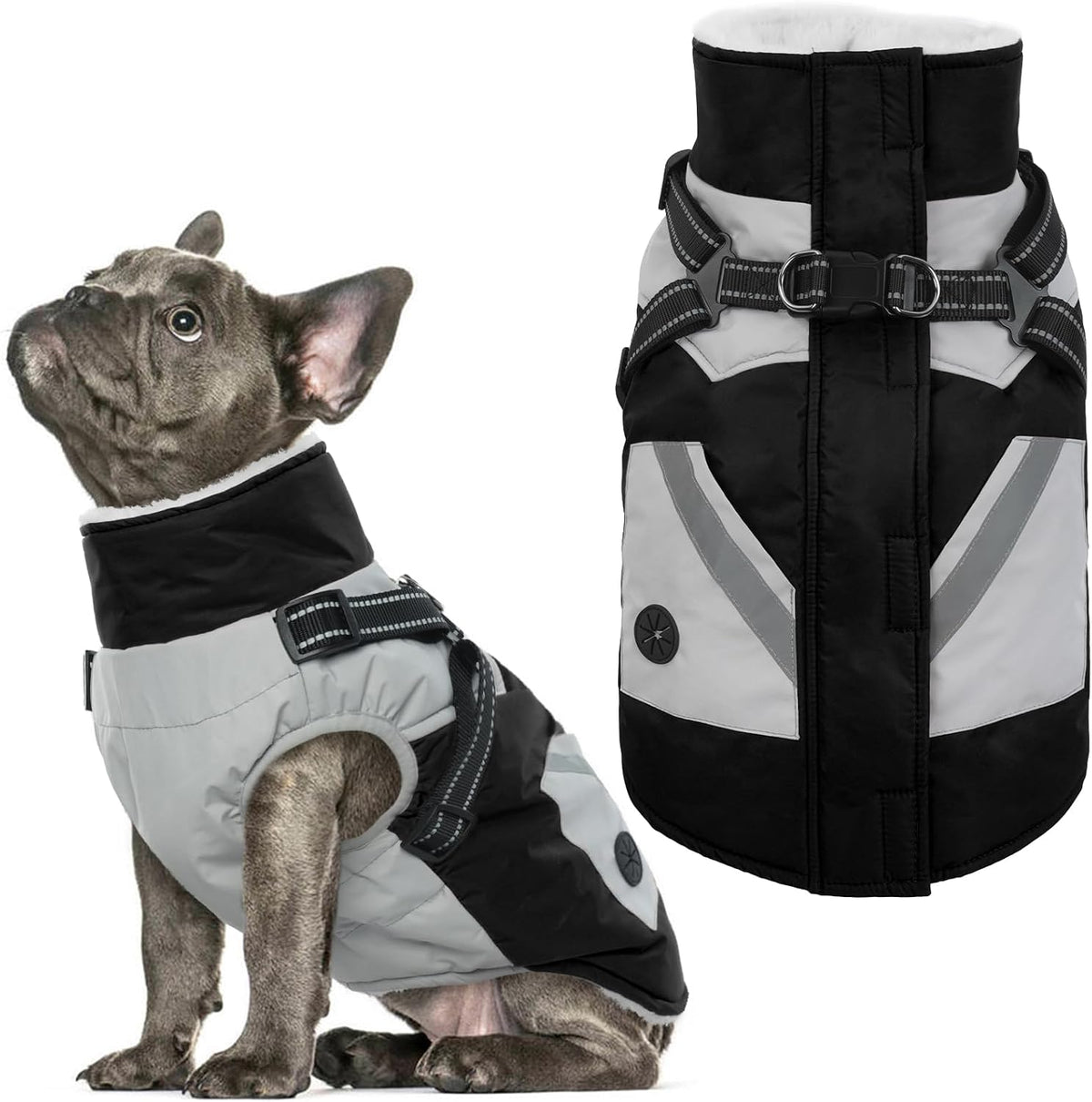Dog Winter Coat with Harness Built in - Large(Chest:24.4 in) / Black