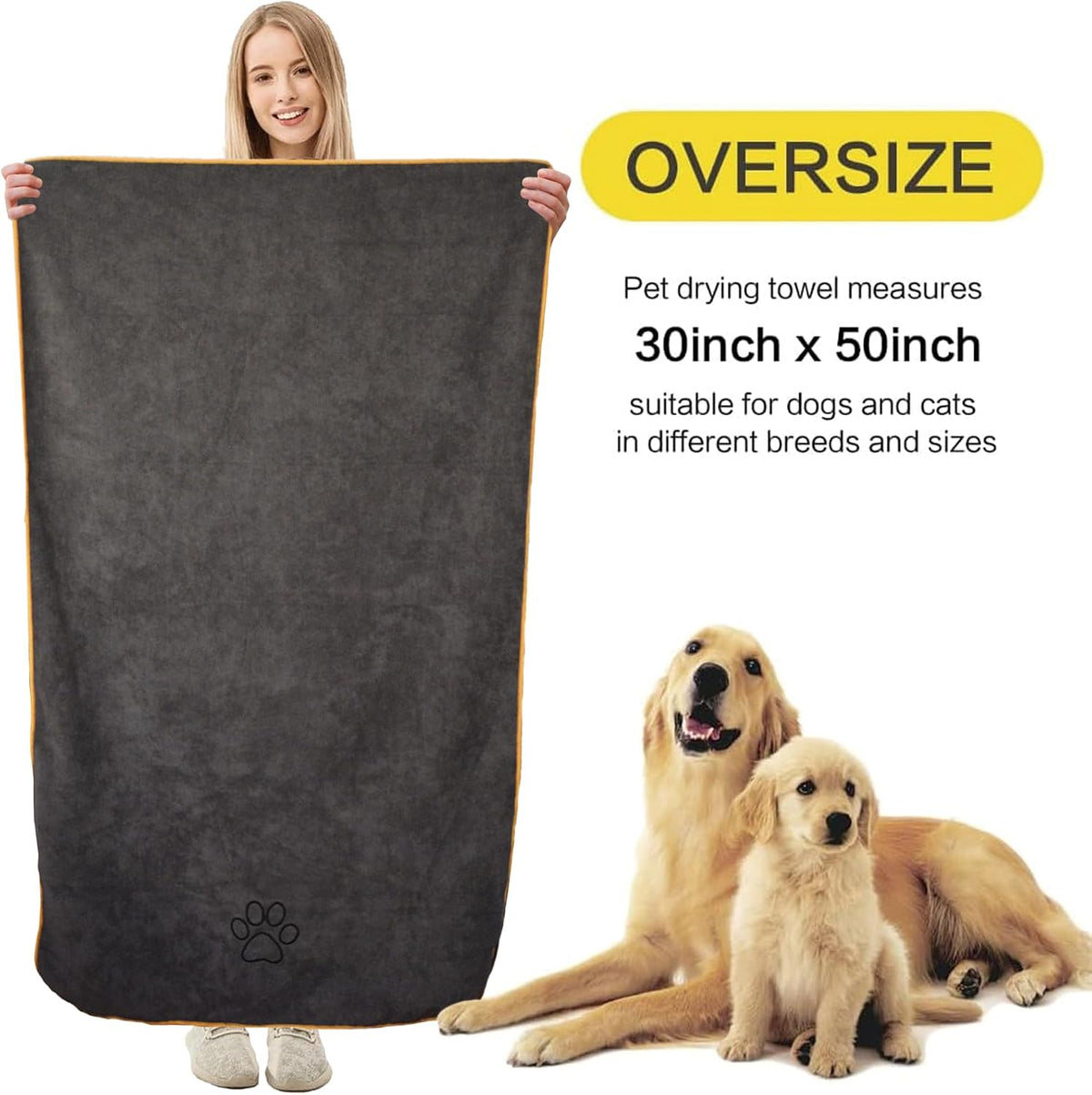 KinHwa Dog Towels for Drying Dogs - 30inchx50inch / Grey+orange Side - image 2