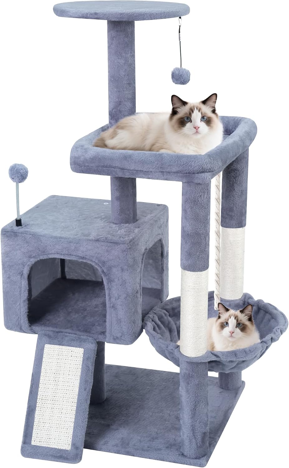 TWDEPART 37.5" All-in-One Cat Tree Tower with Scratching Board - 37.5'' / Grey