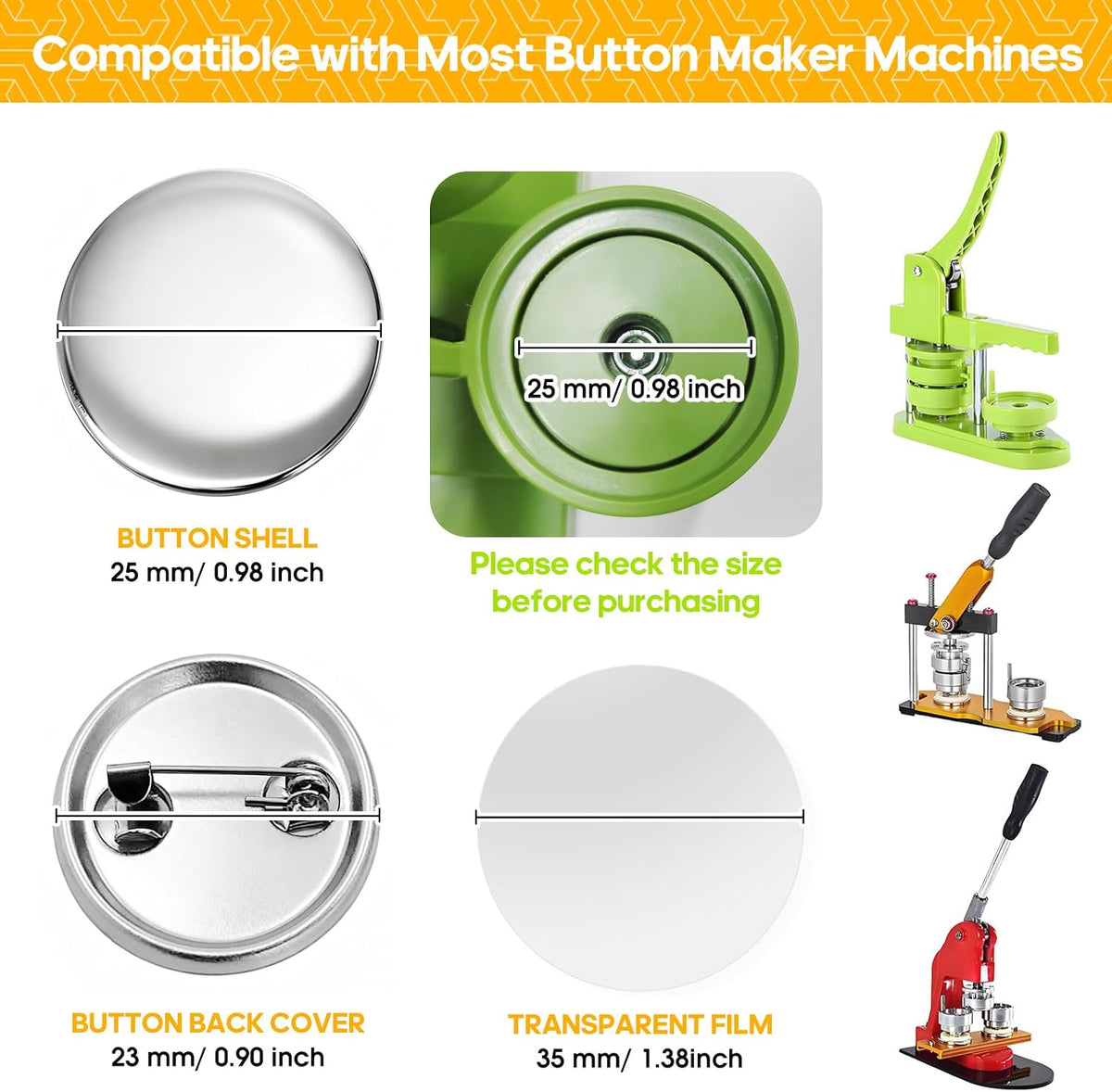 300 Pcs 58mm/2.28 inch Button Maker Supplies - 25mm/0.98 inch - Button Supplies Button Parts - image 2