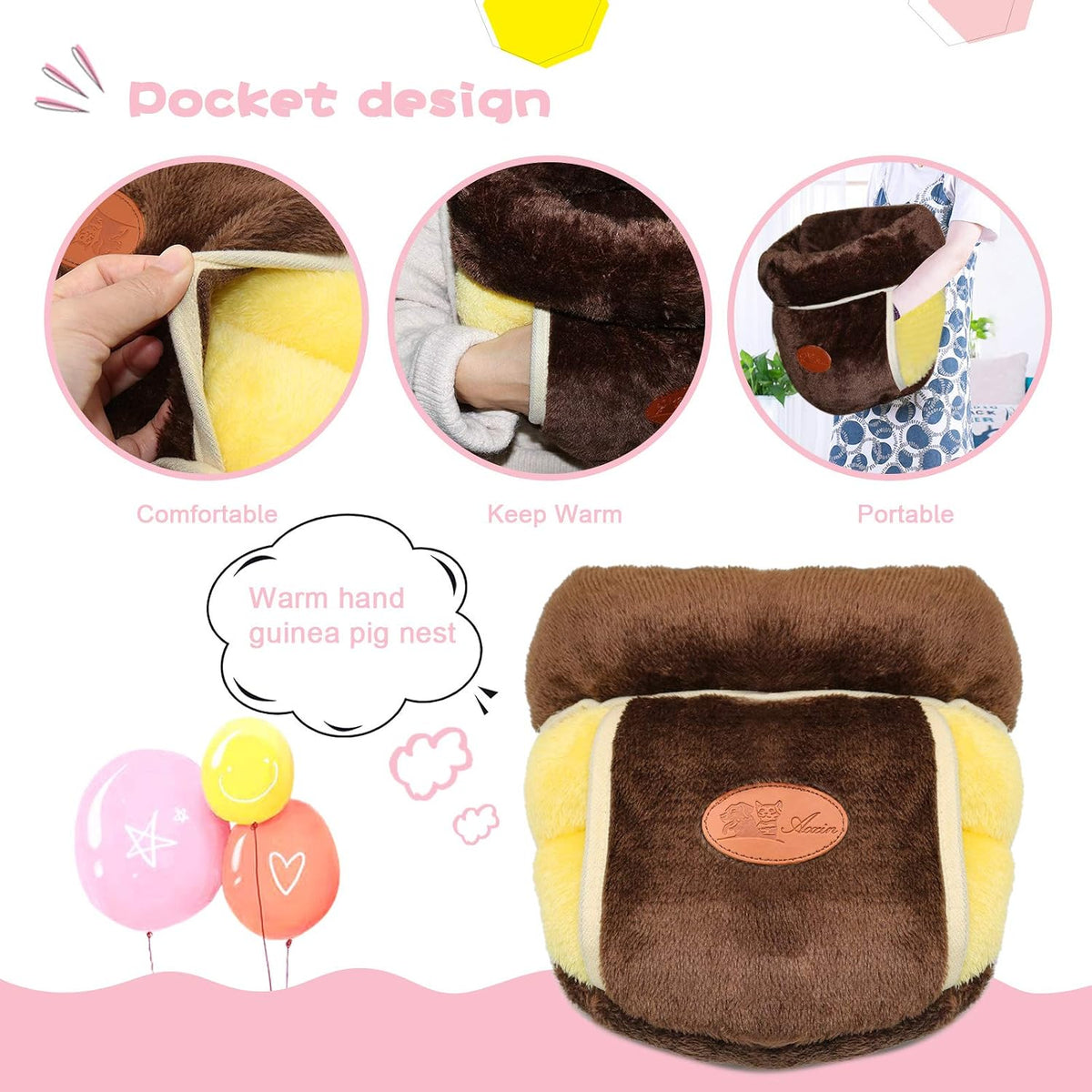 YUEPET Guinea Pig Bed Cuddle Cave, Warm Fleece Hideout - Brown / 1PCS - image 3