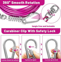 Dog Tie Out Cable 10/15/20/25/30FT Dog Run Cable Rosy Pink/Blue/Purple/Silver/Red/Green/YellowTie Out Cable for Large Dogs Heavy Duty for Outside Hold Large Dogs Up to 250LBS