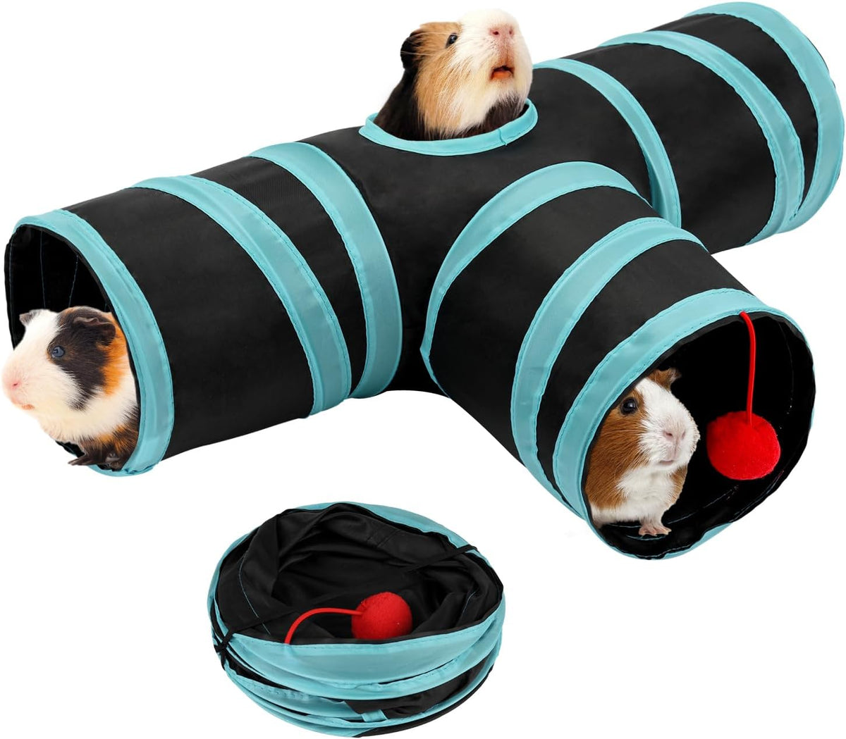 Guinea Pig Tunnel Hideout 3-Way Collapsible Small Pet Tubes - Blue Black