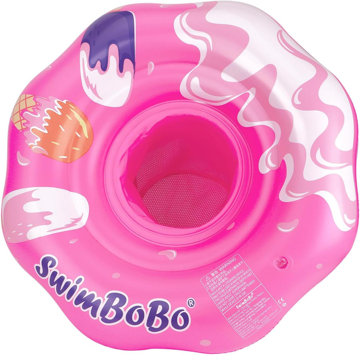 Inflatable Baby Swimming Float with Safety Seat Fun Swimming Pool - Red Ice Cream