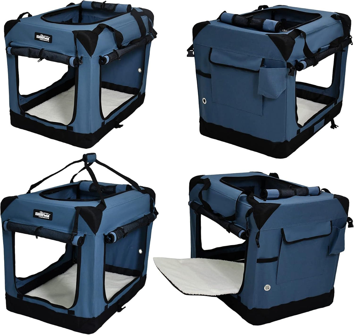 EliteField 4-Door Folding Soft Dog Crate with Curtains – Essentials for Dogs - Blue Gray / 36.0"L x 24.0"W x 28.0"H - image 4