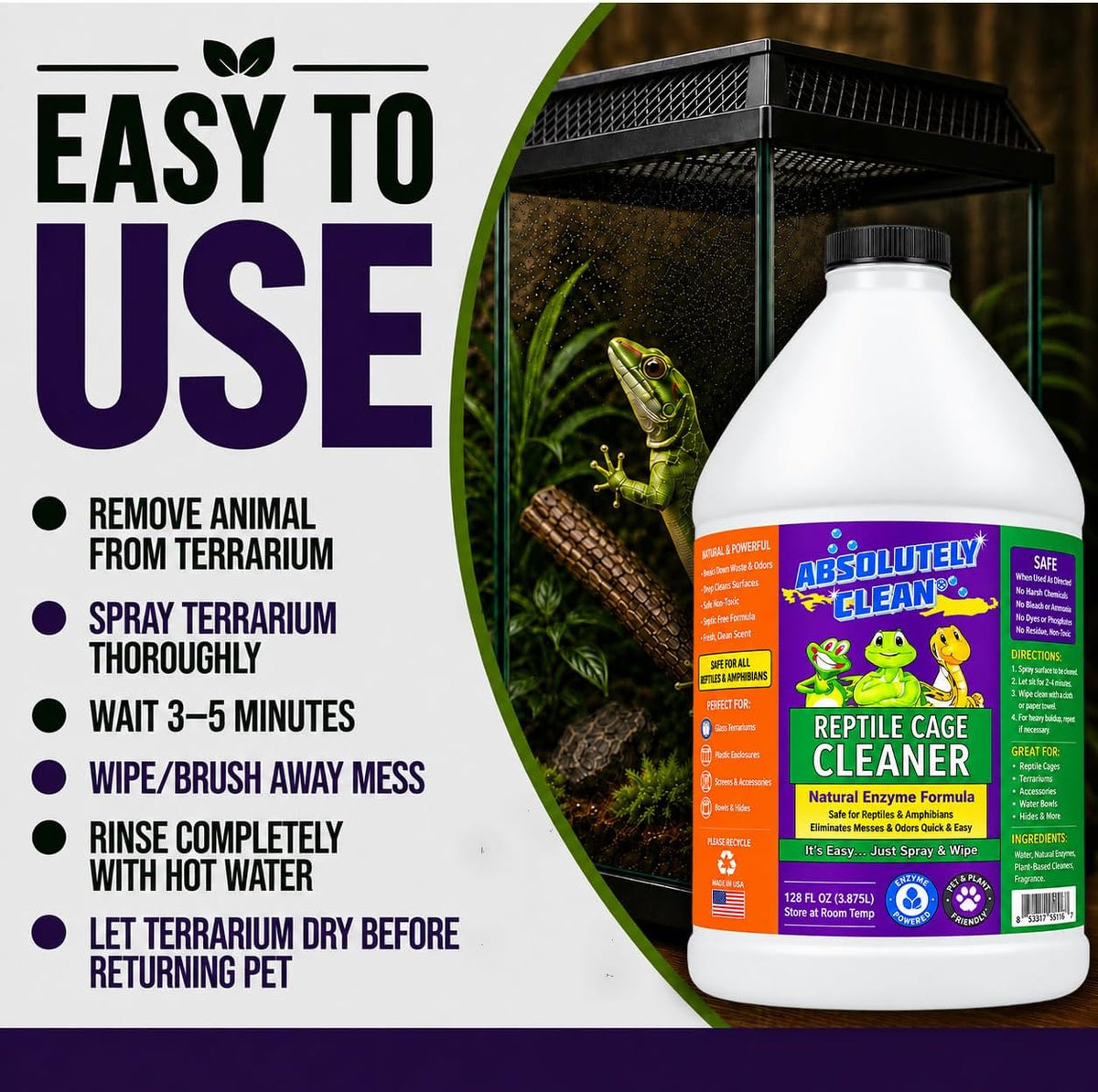 Absolutely Clean Amazing Reptile & Amphibian Terrarium Cleaner - 128 Fl Oz (Pack of 1) - image 3