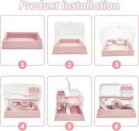 PINVNBY 2-Tier Dwarf Hamster Cage, Travel Portable Mouse Cage Gerbil Cages and Habitats Small Animal Carrier with Castle House Running Exercise Wheels, Water Bottle and Food Dis