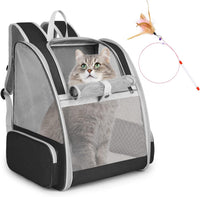 Cat Backpack Carrier, Small Dog Carrier Backpack with Fully Ventilated Mesh, Kitten Wand Feather - Black