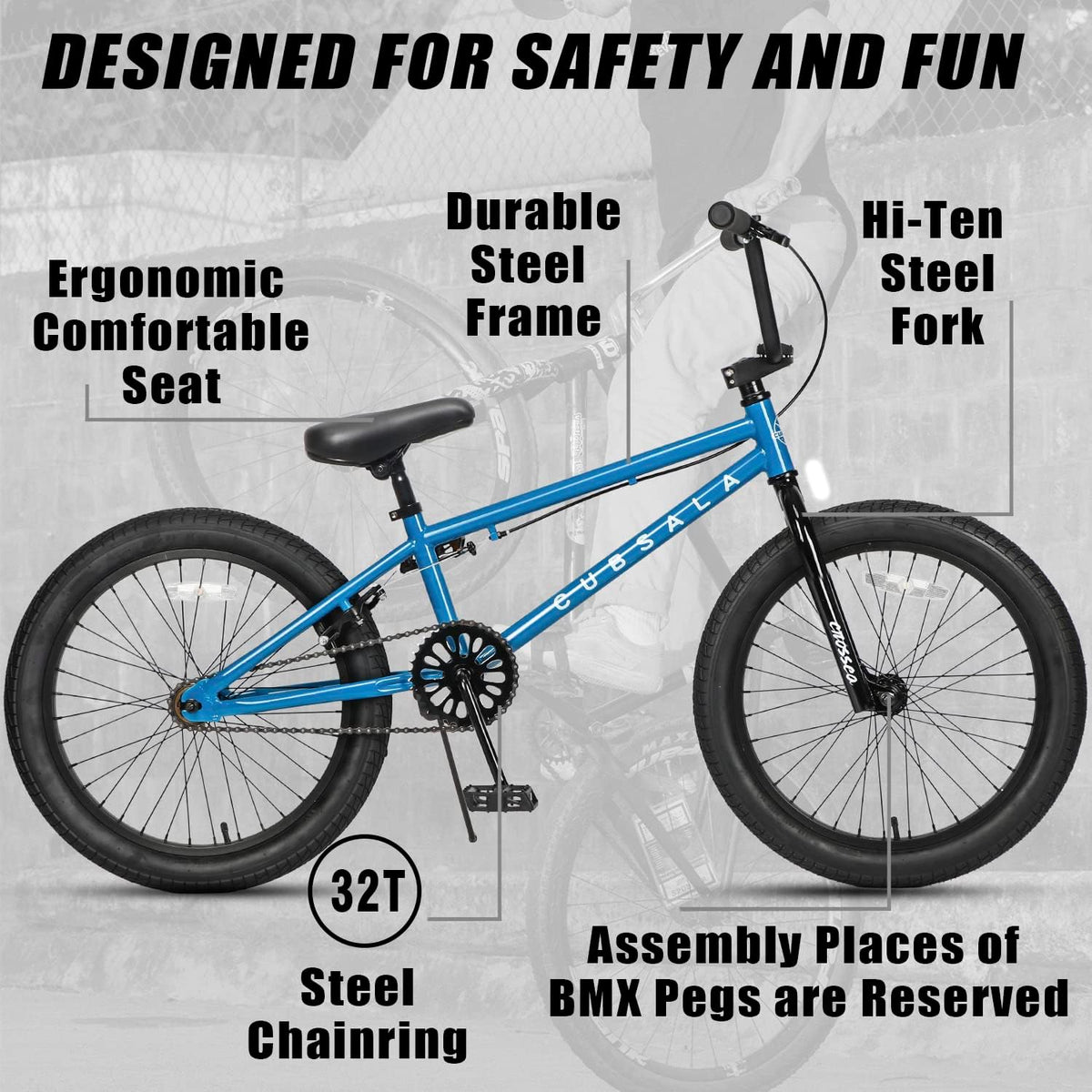 cubsala Crossea 18 20 Inch Kids Freestyle BMX Bike for 5-13 Years Old – Fun for Kids & Family - Blue & Black / 20 Inch / Without Pegs - image 2