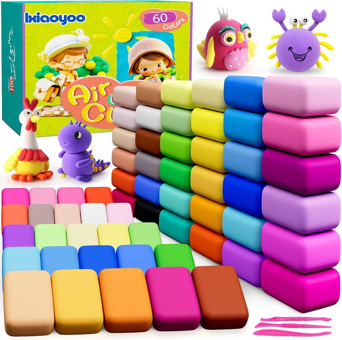 Ixiaoyoo Air Dry Clay, 30 Colors Foam Modeling Clay for School Projects – Fun for Kids & Family - 60 Colors