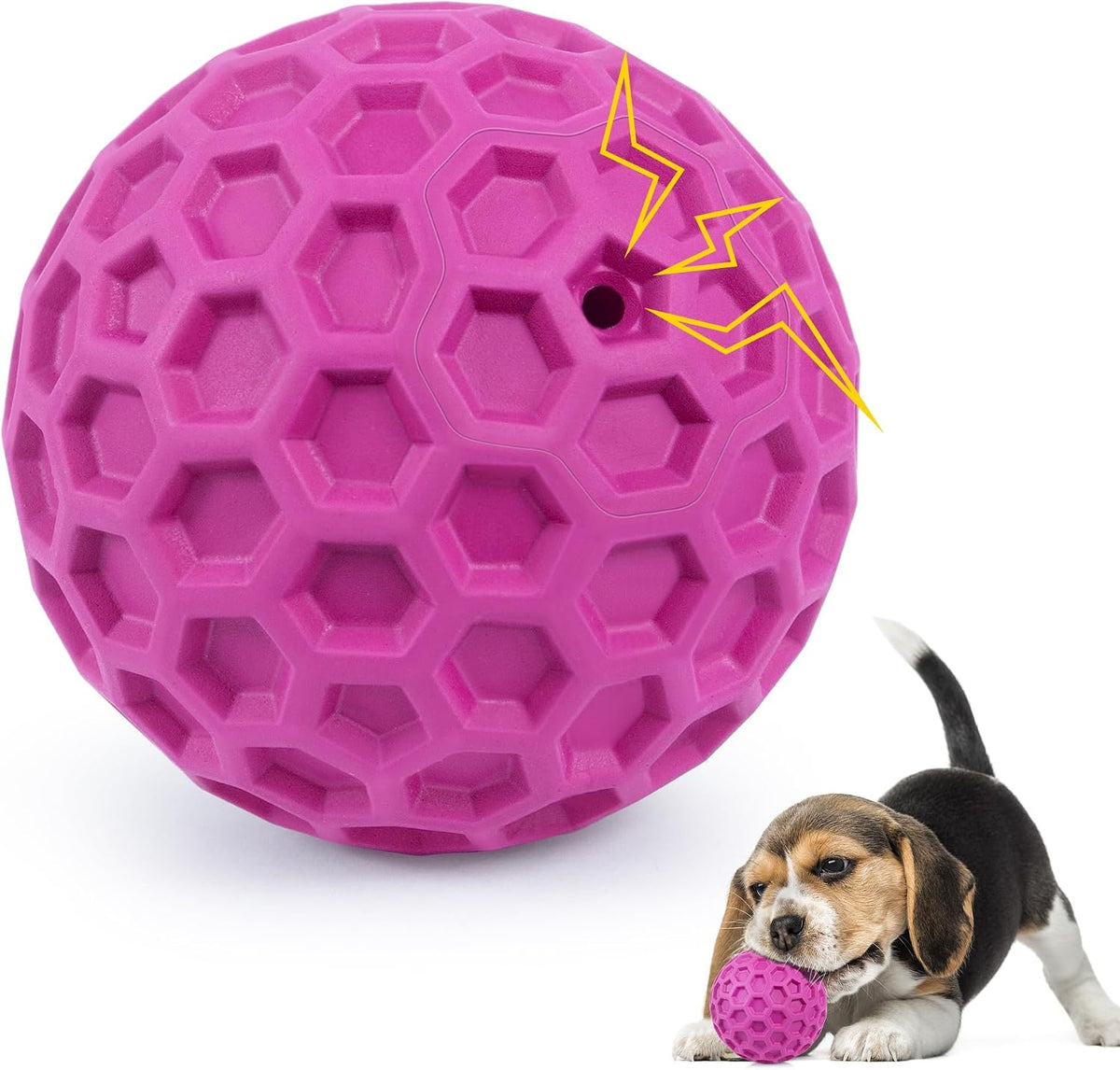 DISSKNIC Indestructible Squeaky Dog Ball, Relieves Anxiety - Small / Rose Red