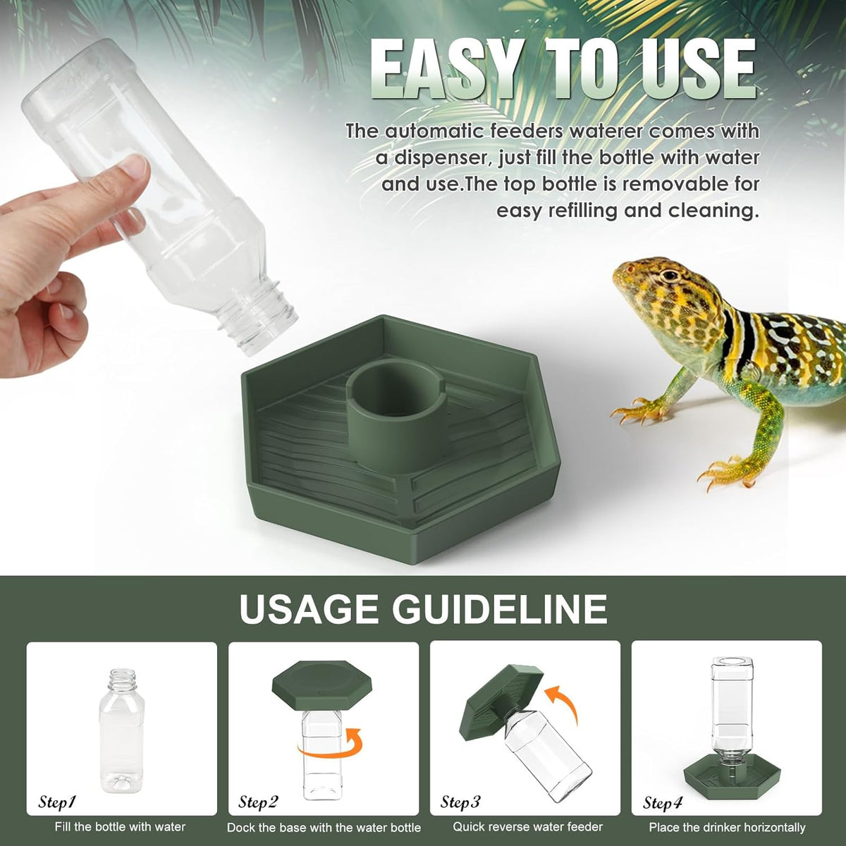 Reptile Water Dispenser Bowl for Bearded Dragon Tortoise – Essentials for Reptiles And Amphibians - Grey Green / S - image 2
