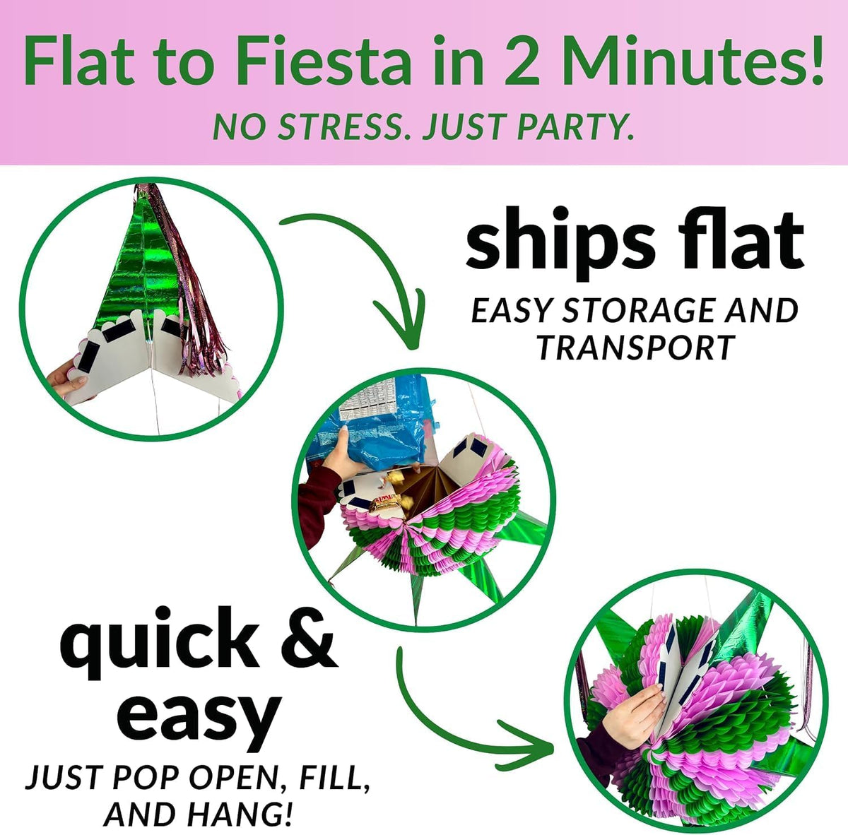 Mexican Piñata, Christmas Pinata - Pink & Green 32" - image 3