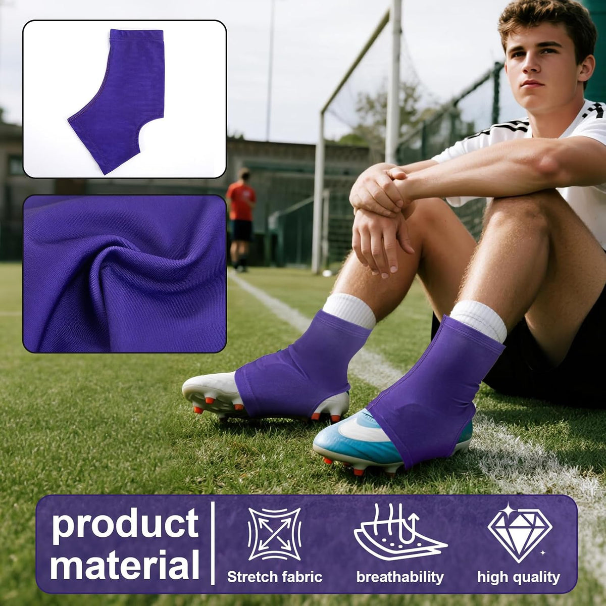 Football Spats Cleat Covers, Youth Boys, Keeps Dirt - Purple / Medium - image 3