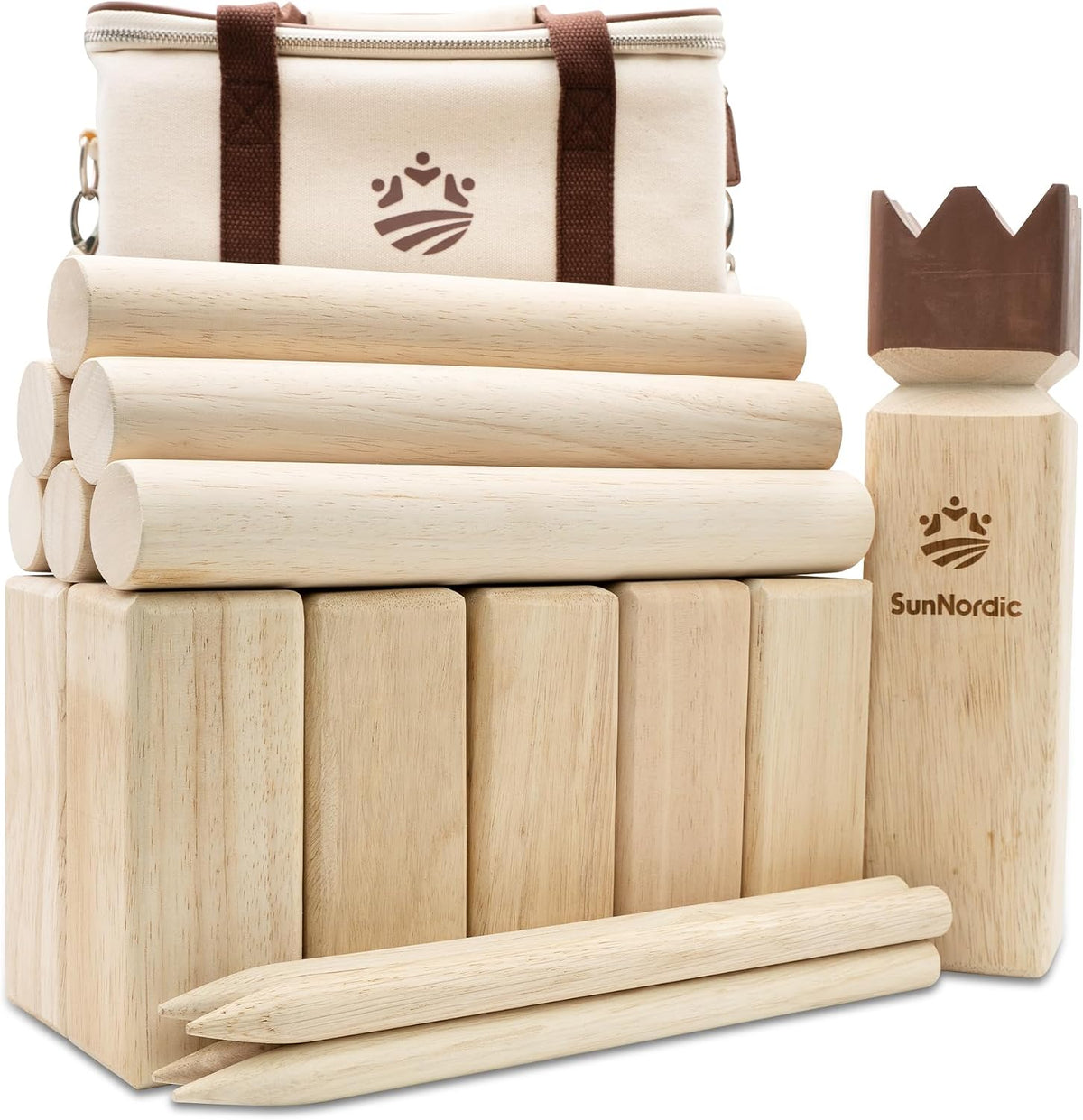 SunNordic rubber wood Kubb yard game set with king, blocks, batons and canvas carry bag - view 3