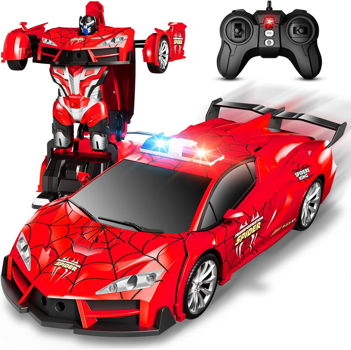 Spider Remote Control Car with Police Light - Red