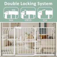 TSAYAWA Walk Through Baby Gate with Door, 62-67 Inch Wide Presure Mounted No Drill Metal Auto Close Child Gate for Stair Doorway - Indoor Outdoor Safty Gate for Toddler Dog Doggie, White