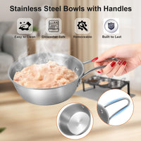 Elevated Cat Bowls with Food Mat - Black-3Bowls-Handles - image 4