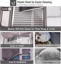 Guinea Pig Cage Indoor with Wheels Rabbit Hutch with Removable Proof Tray and Cool Zinc Plate Chew-Resistant Metal Frame Hamster Cage with Elevated Legs 36.6" L（Grey）