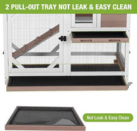 Rabbit Hutch Outdoor Indoor,Two Story Wooden Bunny Cage with Casters,Guinea Pig Cage for Small to Medium Animals with Waterproof Roof and Leakproof Tray