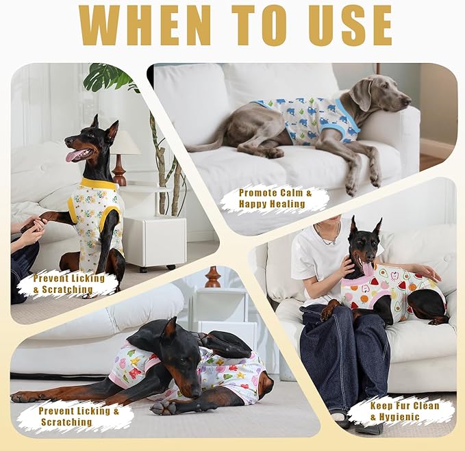 Recovery Suit for Dogs After Surgery, Professional Dog Surgical Suit for Female Spay, Male Neuter, E-Collar & Cone Alternative Dog Onesie for Abdominal Wounds Skin Disease, Yellow, L