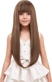 WAVELNM kids long straight black wig with hot pink highlights and bangs - view 7